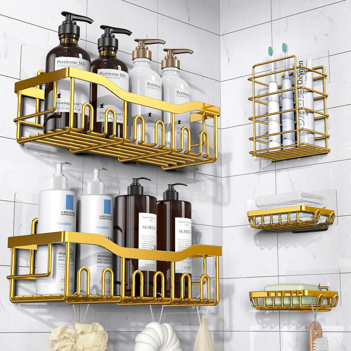 EUDELE Adhesive Shower Caddy, 5 Pack Rustproof Stainless Steel Bath...