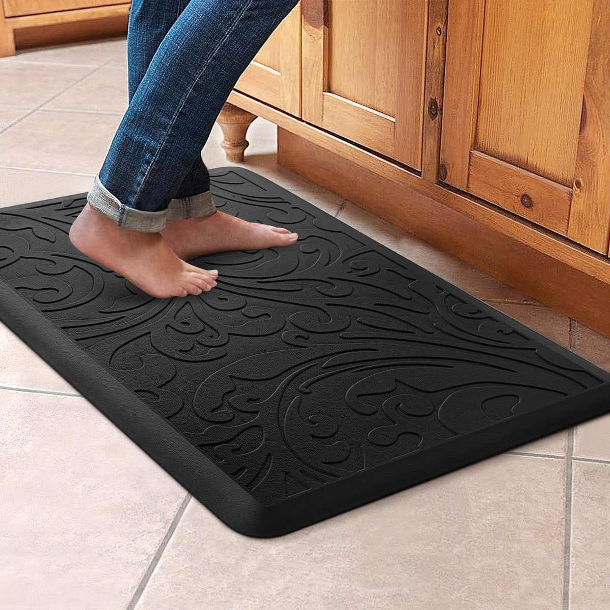 Kitchen Mat Cushioned Anti-Fatigue Comfort Standing Mat Rug for Home,Office Black 1'5" x 2'4" (Rectangular)
