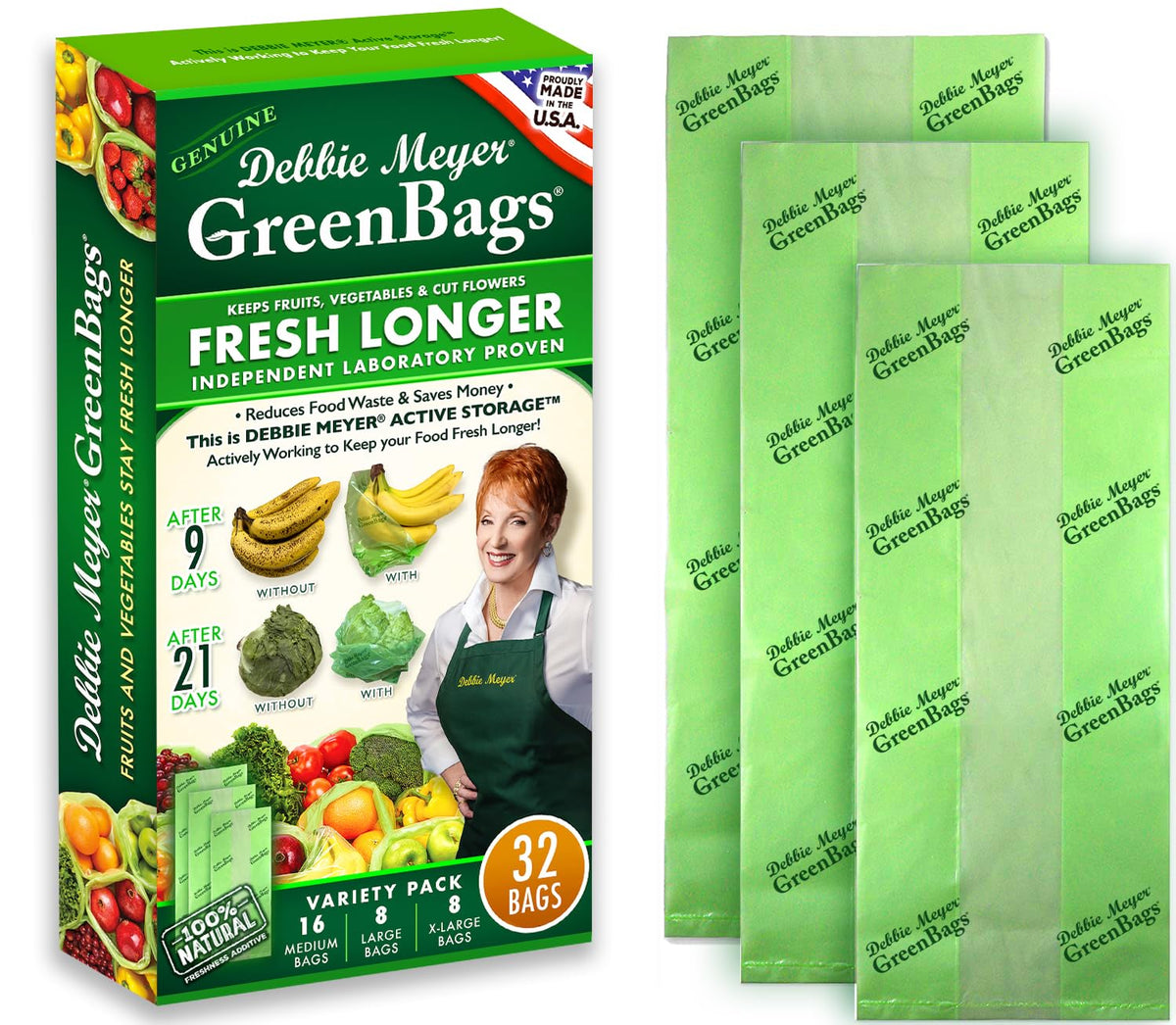 Debbie Meyer GreenBags, 20-Pack (8M, 8L, 4XL), Reusable Food Storage Bags
