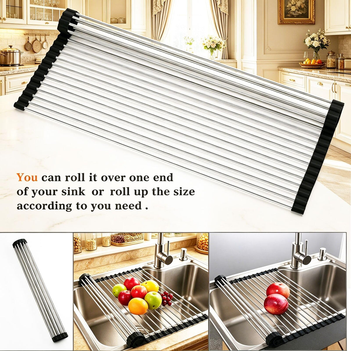 Ahyuan Roll up Dish Drying Rack Over The Sink Kitchen Drying...