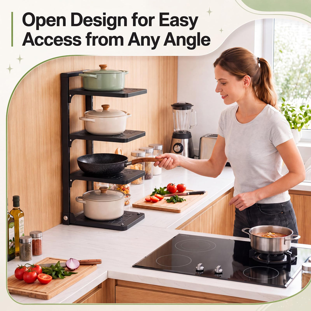 1 Pack 4Tier Pot Pan Organizer Under Cabinet Adjustable Heavy Duty 1