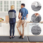 Kitchen Mat 2 PCS Cushioned Anti-Fatigue Floor Mat Standing Mat for Kitchen Stylish Grey 17.3"x29"+17.3"x47"