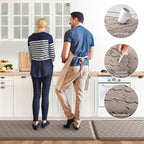 Kitchen Mat 2 PCS Cushioned Anti-Fatigue Floor Mat Standing Mat for Kitchen Stylish Grey 17.3"x29"+17.3"x47"