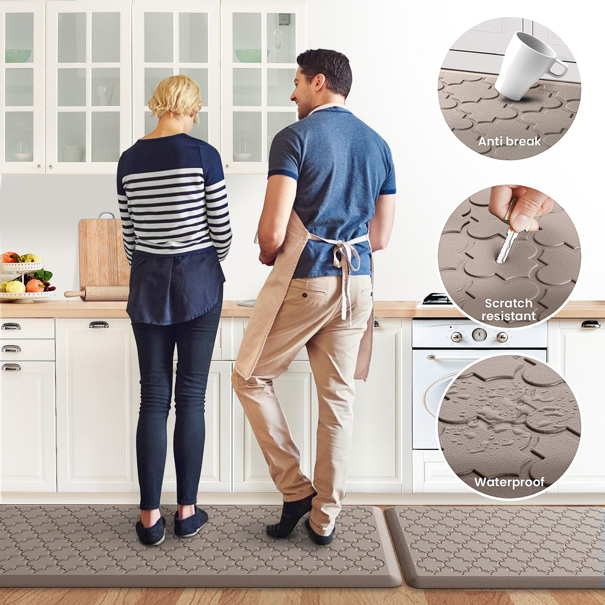 Kitchen Mat 2 PCS Cushioned Anti-Fatigue Floor Mat Standing Mat for Kitchen Stylish Grey 17.3"x29"+17.3"x47"