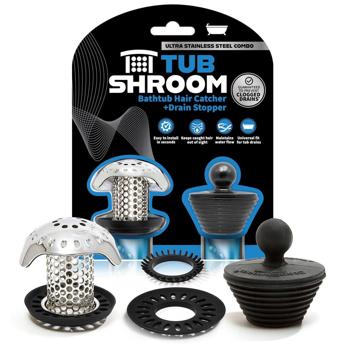 TubShroom Ultra Revolutionary Bath Tub Drain Protector Hair...