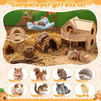 11 Pcs Hamster Cage Accessories, 9.5" Wooden Gerbil Wheel
