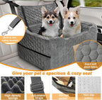Dog Car Seat for Medium/Large Dog Booster Seat Under 60 lbs or 2 Small Dogs, Multi-Functional Pet Car Seat with Thick Cushion, 2 Safety Leashes (Gray) Gray Large