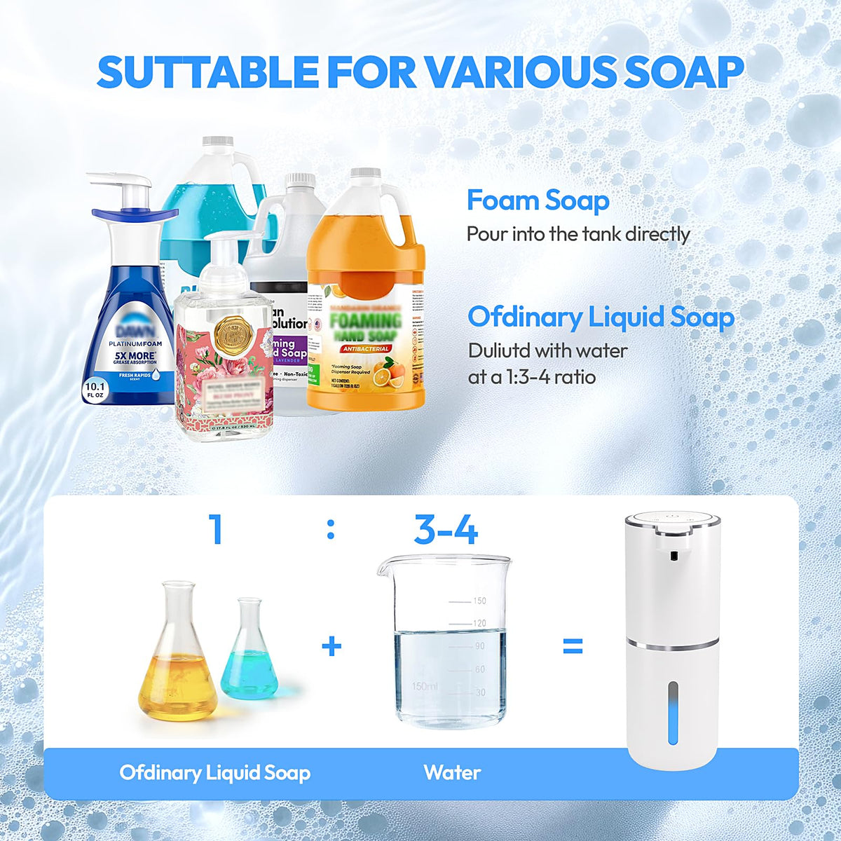 2 Pack Automatic Foaming Soap Dispenser,Touchless Foam Soap Dispenser,12.8oz Rechargeable Wall Mounted Smart for Bathroom and Kitchen Dish Soap,Easy for Toddlers(Black) Black