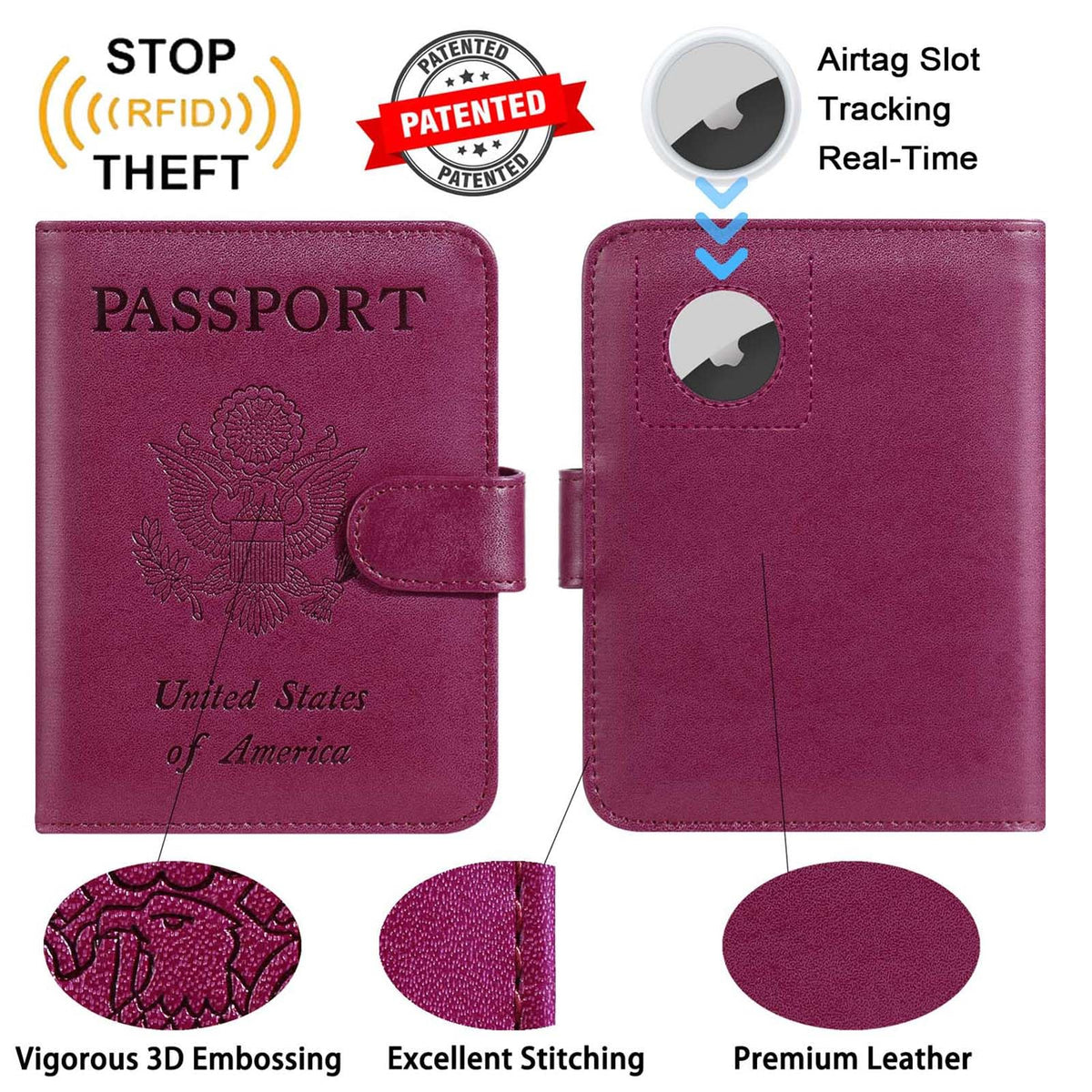 Passport Holder Cover Wallet RFID Blocking, Travel Essentials Pink Passport Covers