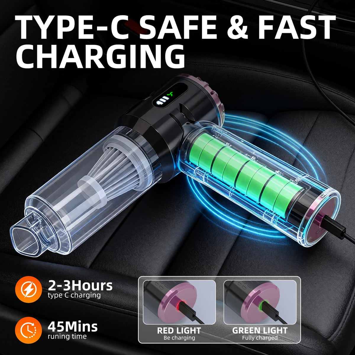Handheld Vacuum Cleaner Cordless, 23000Pa Powerful Car Mini Vacuum Cleaner, Rechargeable Portable Lightweight dust Catcher for Home Car Carpet Stairs Pet Hair Deep Cleaning（Black-Gold）. Black-gold