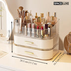 Large Makeup Organizer with Drawers, 360° Rotating Brush Holder Cream White 3-layer