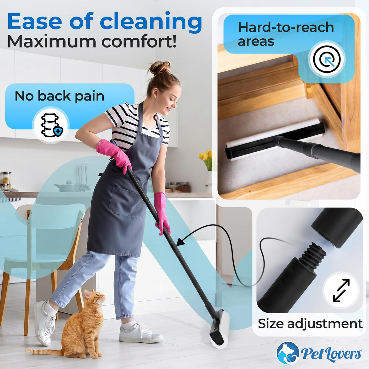 PetLovers Large Lint Roller with 3 Refills – 360 Total Sheets for Tackling Pet Hair, Extra Large Floor and Carpet Roller for Homes with Pets, Perfect for Floors, Furniture, and Loving Pet Owners 4 Pack Floor Roller
