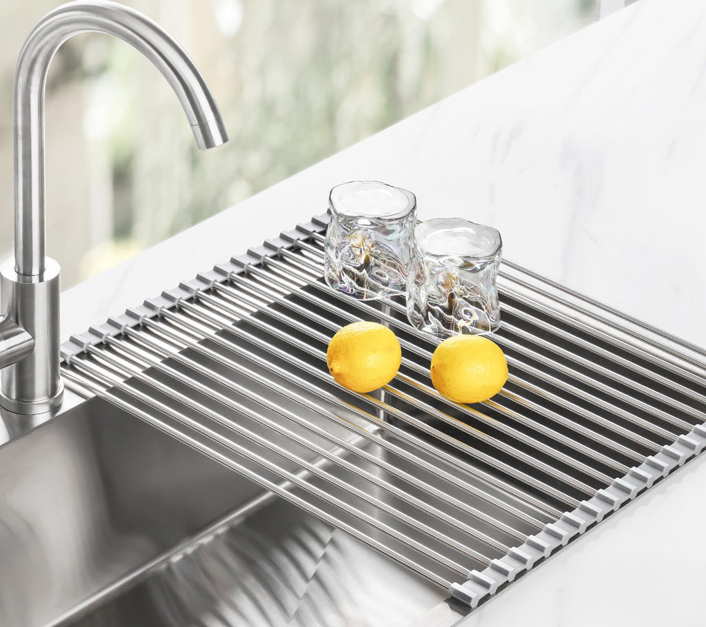 Tomorotec Roll Up Dish Drying Rack Over Sink, 304 Steel, 21x15.5, Grey