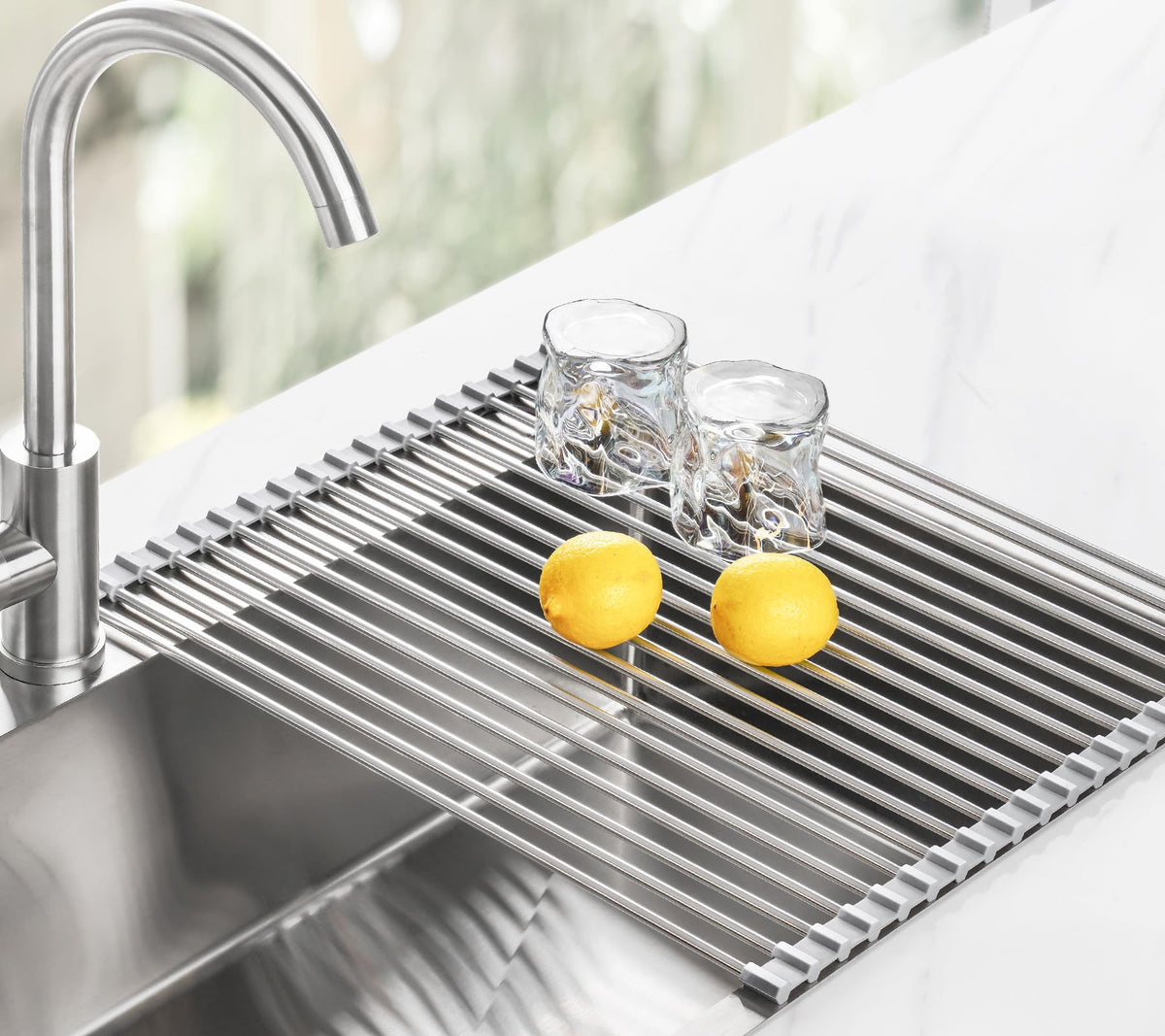 Tomorotec Roll Up Dish Drying Rack Over Sink, 304 Steel, 21x15.5, Grey