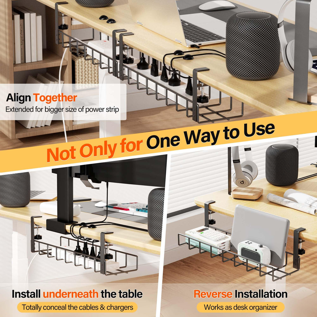 Under Desk Cable Management Tray and Metal Wire Organizer Rack for Standup Desks