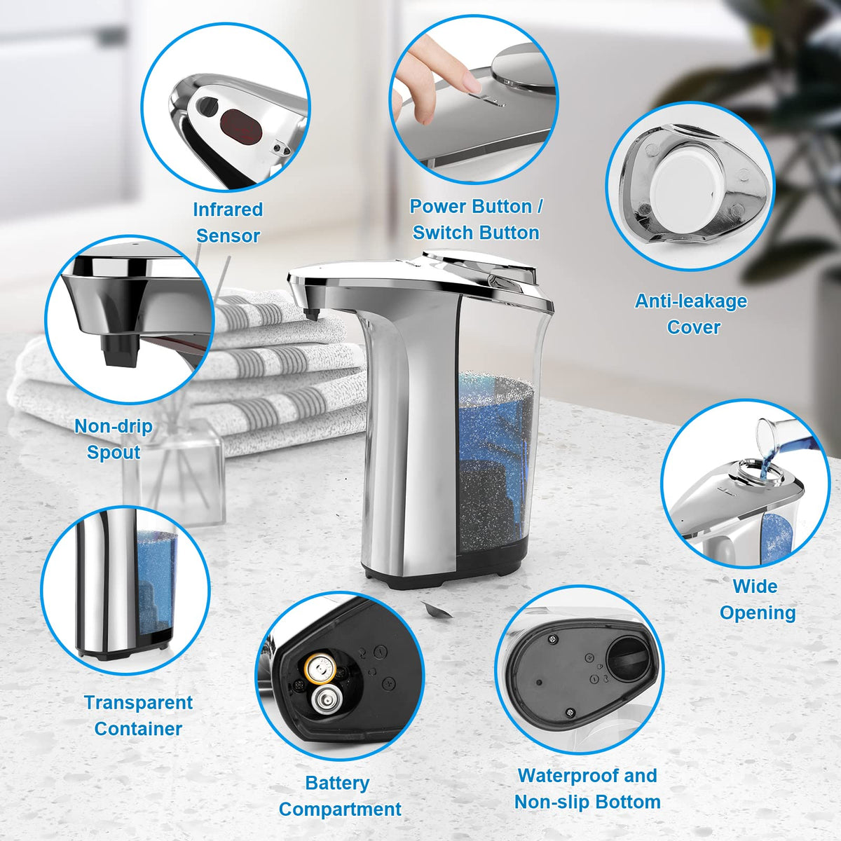Automatic Soap Dispenser, 17oz Touchless Liquid Dish Soap Dispenser Kitchen Silver