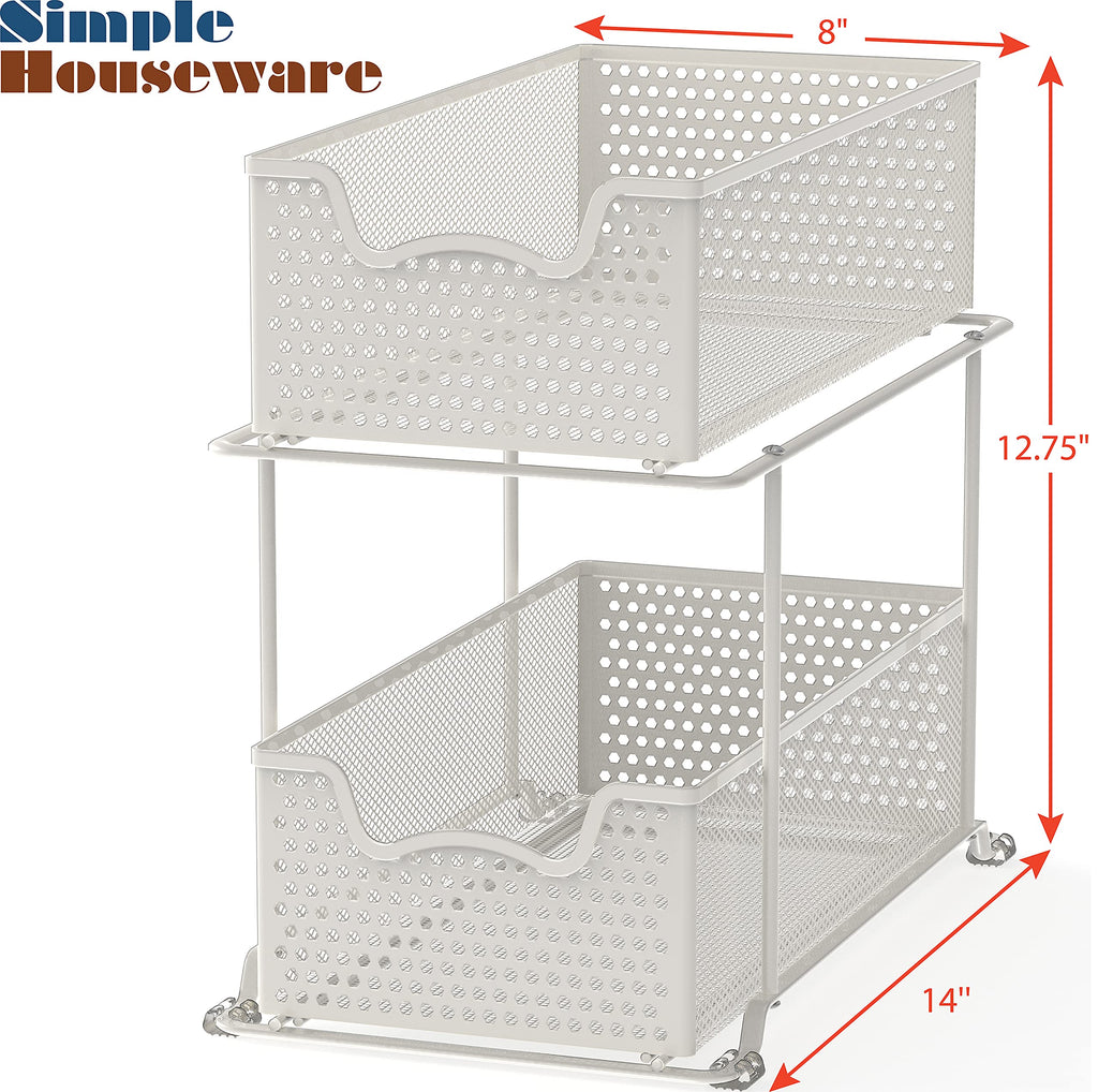 Simple Houseware 2 Tier Sliding Cabinet Basket Organizer Drawer, White