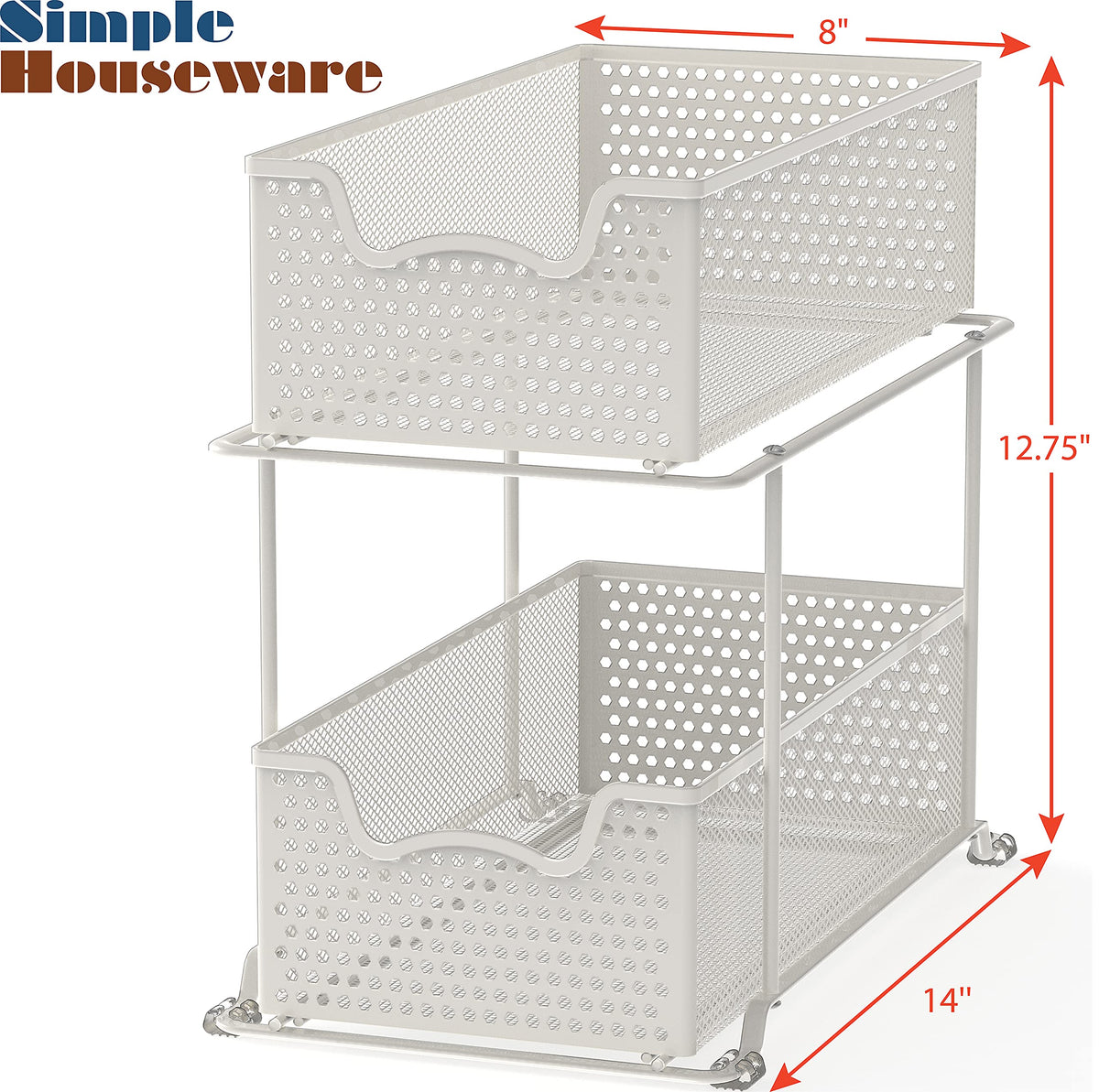 Simple Houseware 2 Tier Sliding Cabinet Basket Organizer Drawer, White