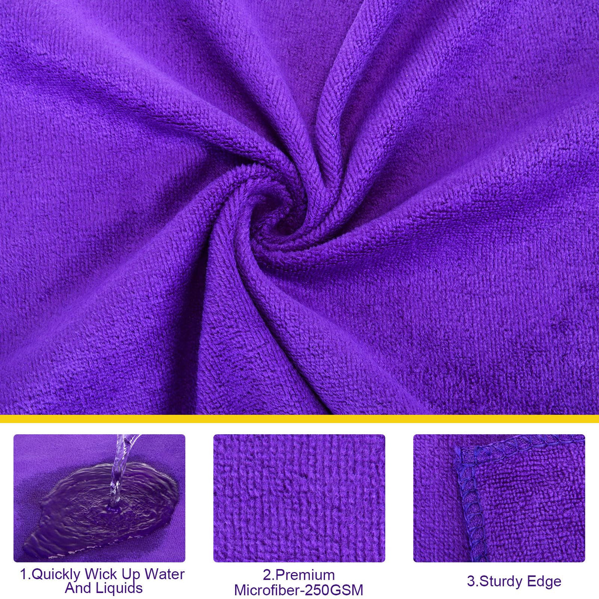 Nuenen Car Microfiber Clean Cloths, Purple, 16 x 16 Inch, 60 Pcs 16 x 16 inches
