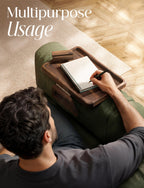 TINAMO Sofa Arm Tray with 360° Phone Holder, Clip-On Tray, Walnut Finish 13.8" x 9.5" x 1"