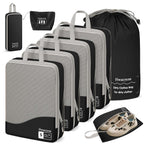 Compression Packing Cubes 8 Set, Dual Zipper Compression Packing Cubes for Travel, See-Through Mesh Packing Bags for Suitcases, Packing Cube with Shoe Bag (Black) 8 Set Black