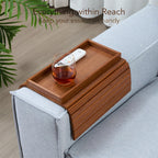 DETOR Couch Arm Tray with Spacious 12.4" x 5.4" Storage Box, Walnut Bamboo Finish, Enhanced Non-Slip Felt Bottom, Sturdy Bamboo Slats, Fits Armrests 6" and Wider