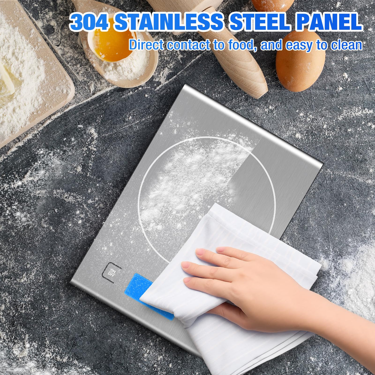 33lb Rechargeable Food Scale, Diyife 304 Stainless Steel Kitchen Scale Silver Medium