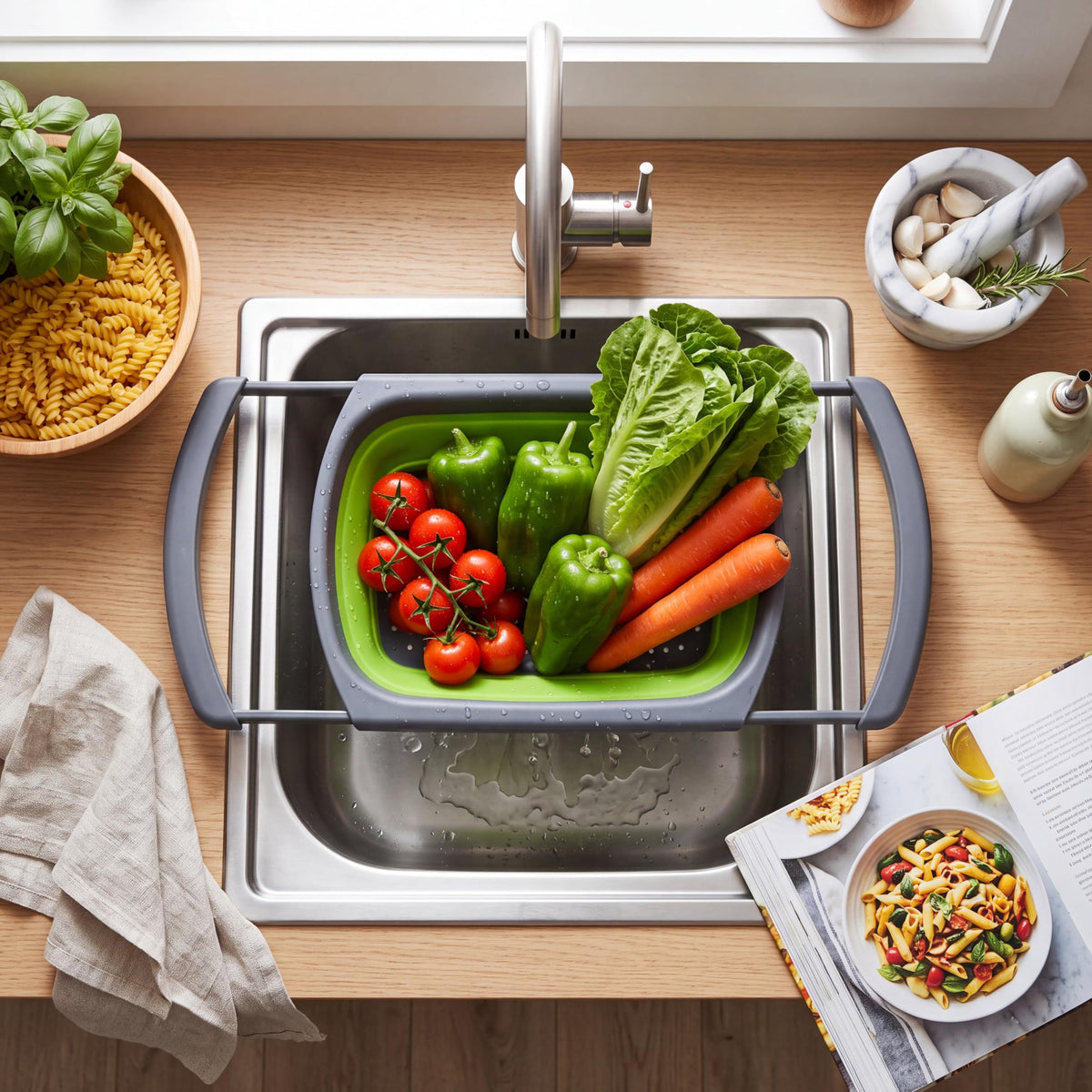 Qimh Colander collapsible, Strainer Over The Sink Vegetable Fruit...