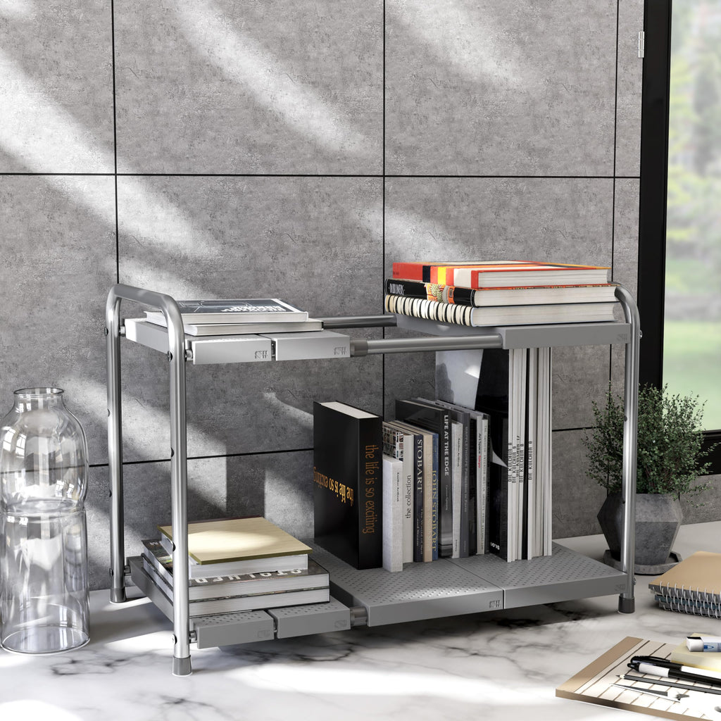 Simple Houseware Under Sink 2-Tier Heavy Duty Expandable Organizer, Silver