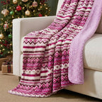 Nordic Plaid Green Sherpa Throw Blanket for Bed and Couch