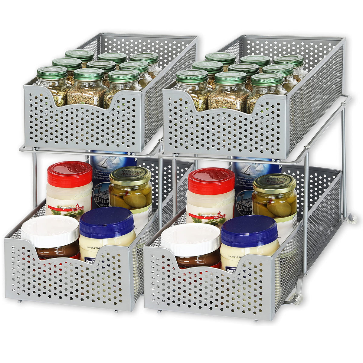 Simple Houseware 2 Tier Sliding Cabinet Basket Organizer Drawer, White