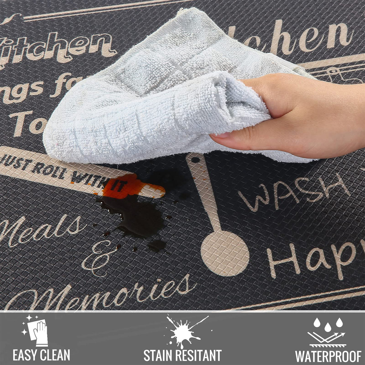 Floral Kitchen Mat Sets 2PCS Non Skid Waterproof Kitchen Rugs and Runner Sets Cushioned Anti-Fatigue Comfort Mat for Home,Office Memory Foam Kitchen Rug, 17.3"x30"+17.3"x47", Black/Pink 17"x30"+17"x47"--0.4 inches