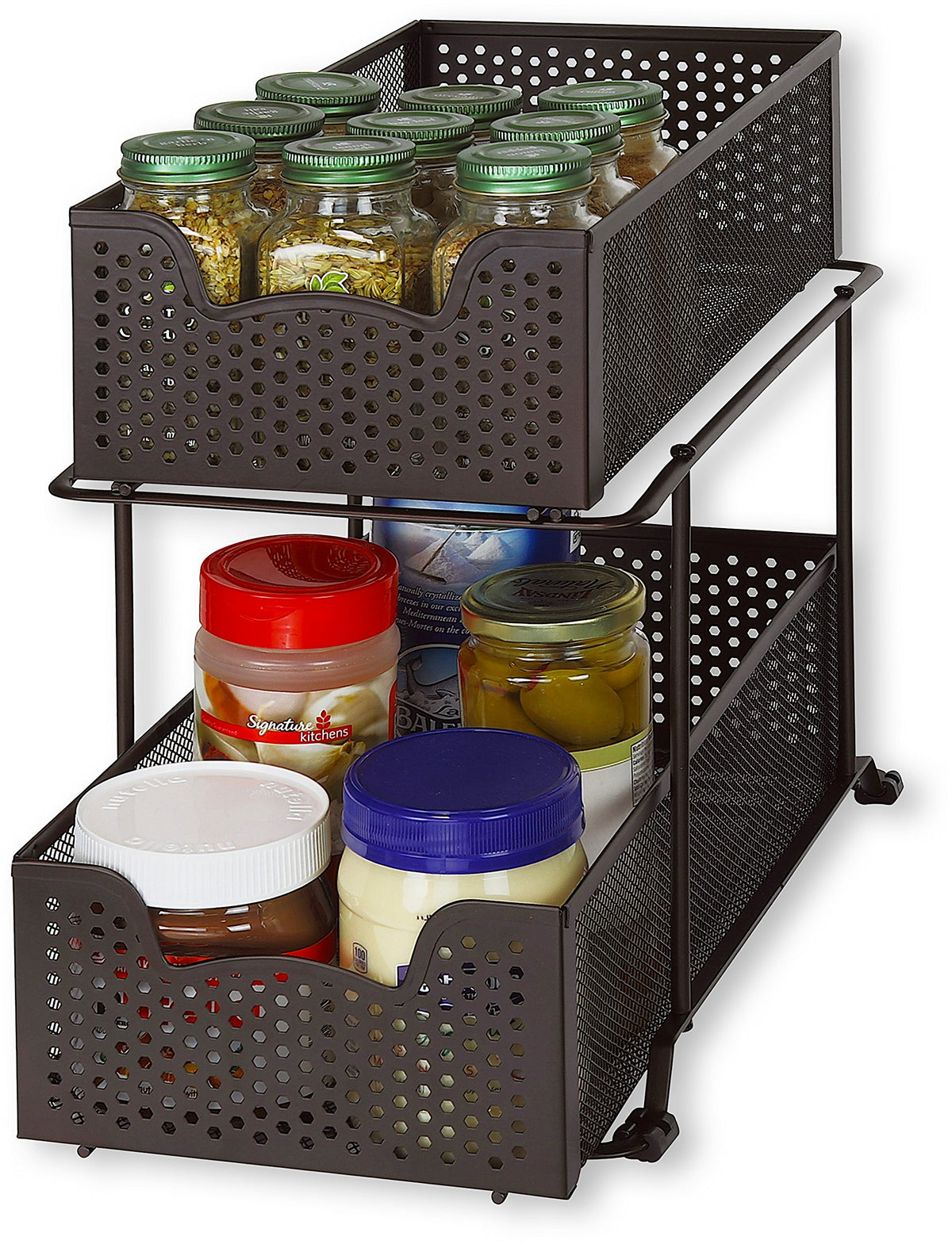Simple Houseware 2 Tier Sliding Cabinet Basket Organizer Drawer, White