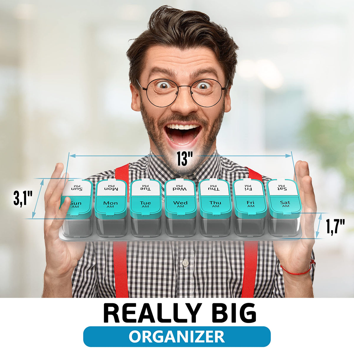 Large Weekly Pill Organizer and Medication Dispenser