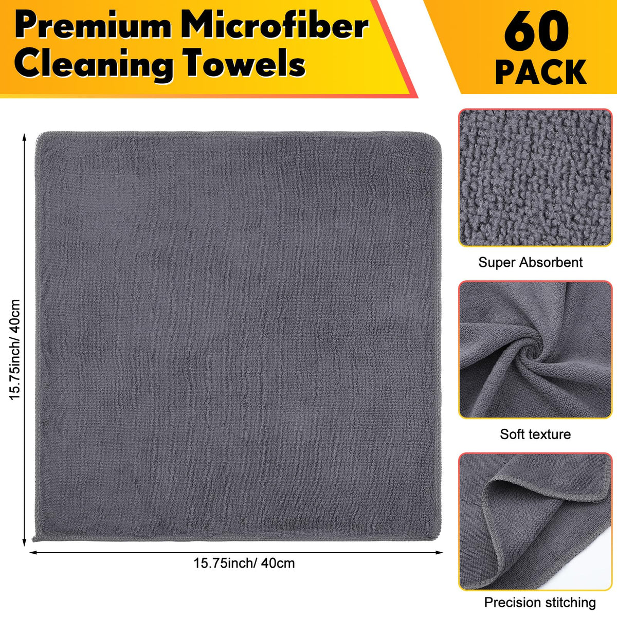 Nuenen Car Microfiber Clean Cloths, Purple, 16 x 16 Inch, 60 Pcs 16 x 16 inches