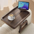 TINAMO Sofa Arm Tray with 360° Phone Holder, Clip-On Tray, Walnut Finish 13.8" x 9.5" x 1"