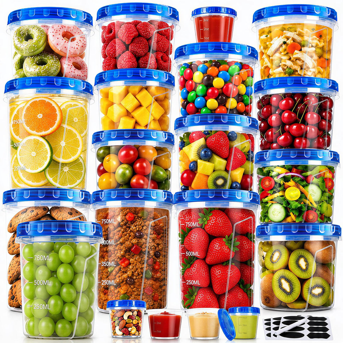 20 Pack Freezer Food Storage Containers with Twist Lids for Soup Meal Prep