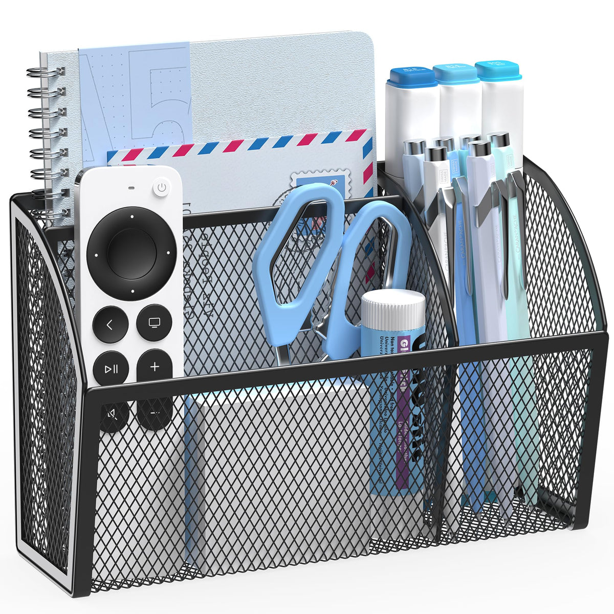 YINGHUA 3 Compartment Magnetic Metal Mesh Pen Holder, White Desk Caddy